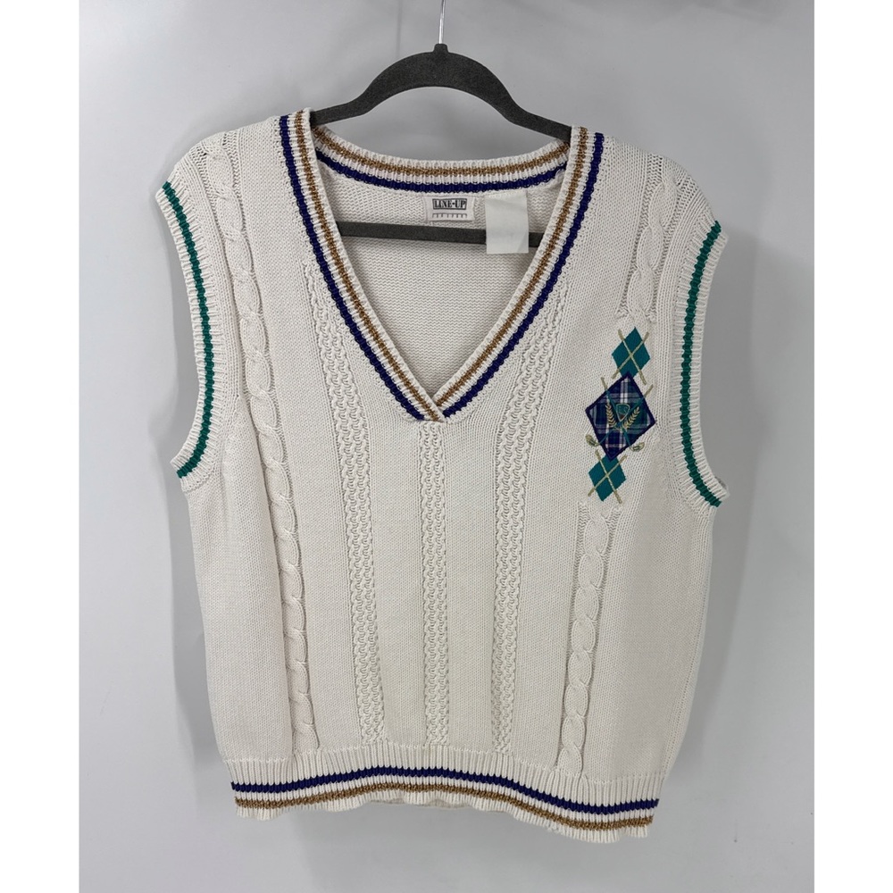 Line-up vintage cable knit colorful print V-neck sweater vest M